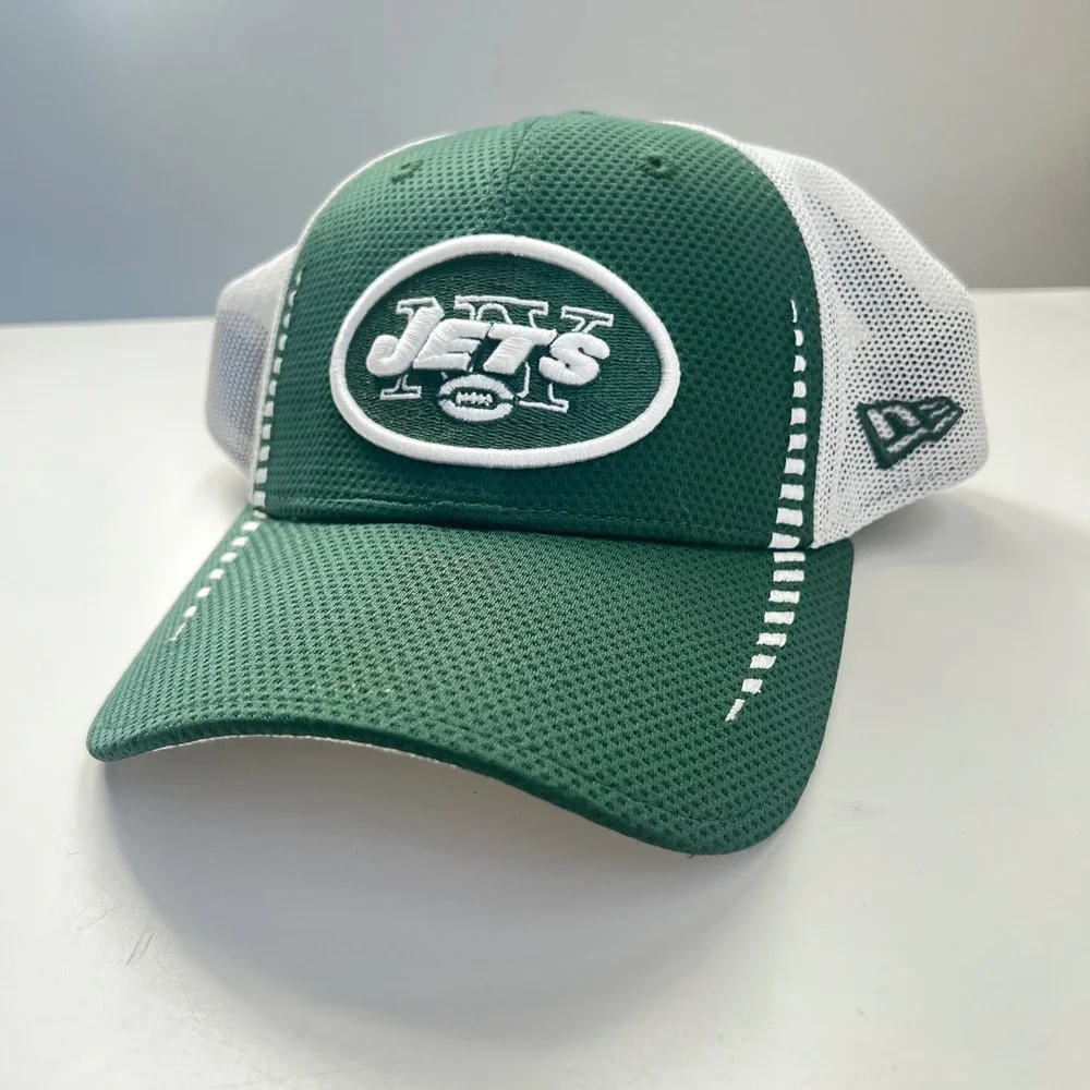 New York Jets New Era 39THIRTY Stretch Fit Hat Green White Mesh NFL Cap S/M